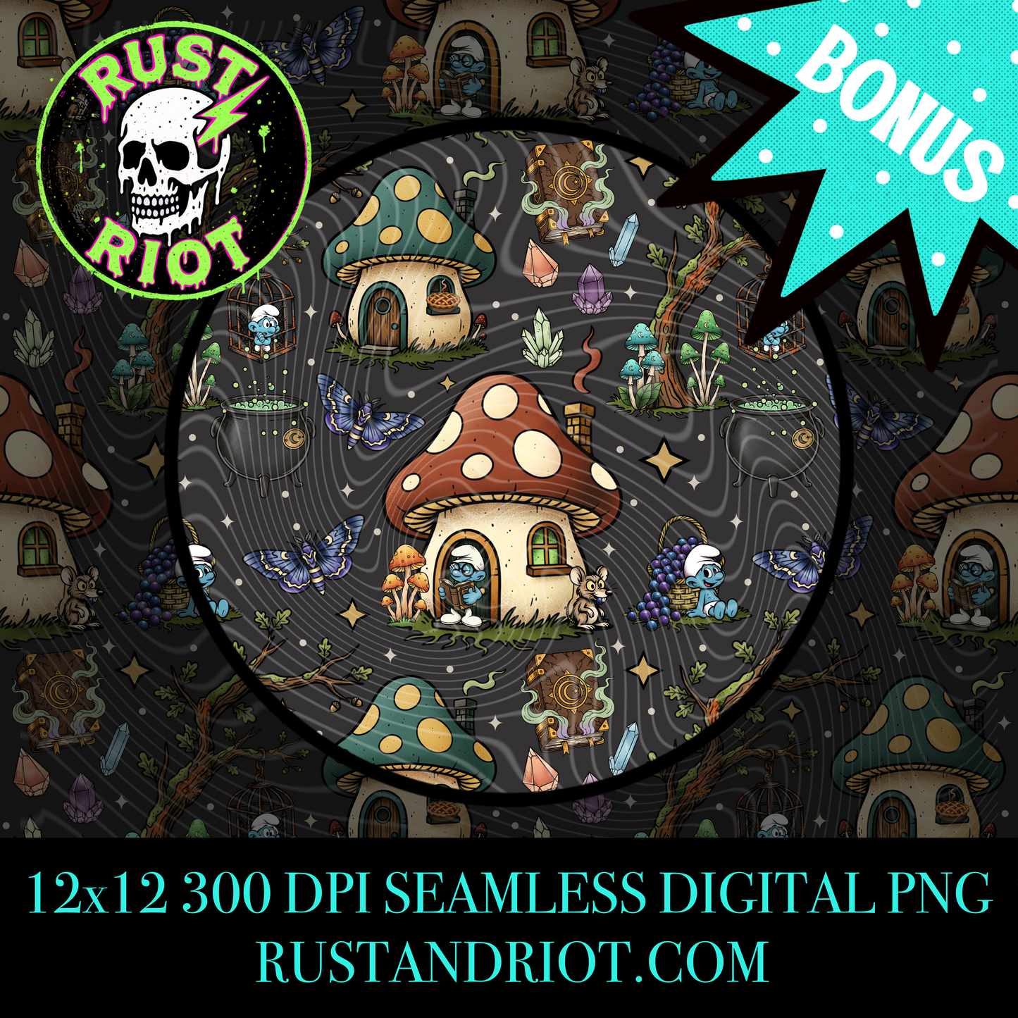 Woodland Tarot Seamless Pattern | Whimsical Forest Mystic Repeat | PNG Digital Download