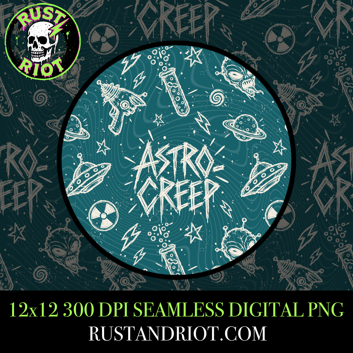 Zombie Doodles 4PK | Rock Horror Seamless Pattern Bundle | PNG Digital Download