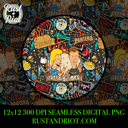 Breakin’ the Law Seamless Pattern – Tattoo-Style Headbanger Repeat PNG