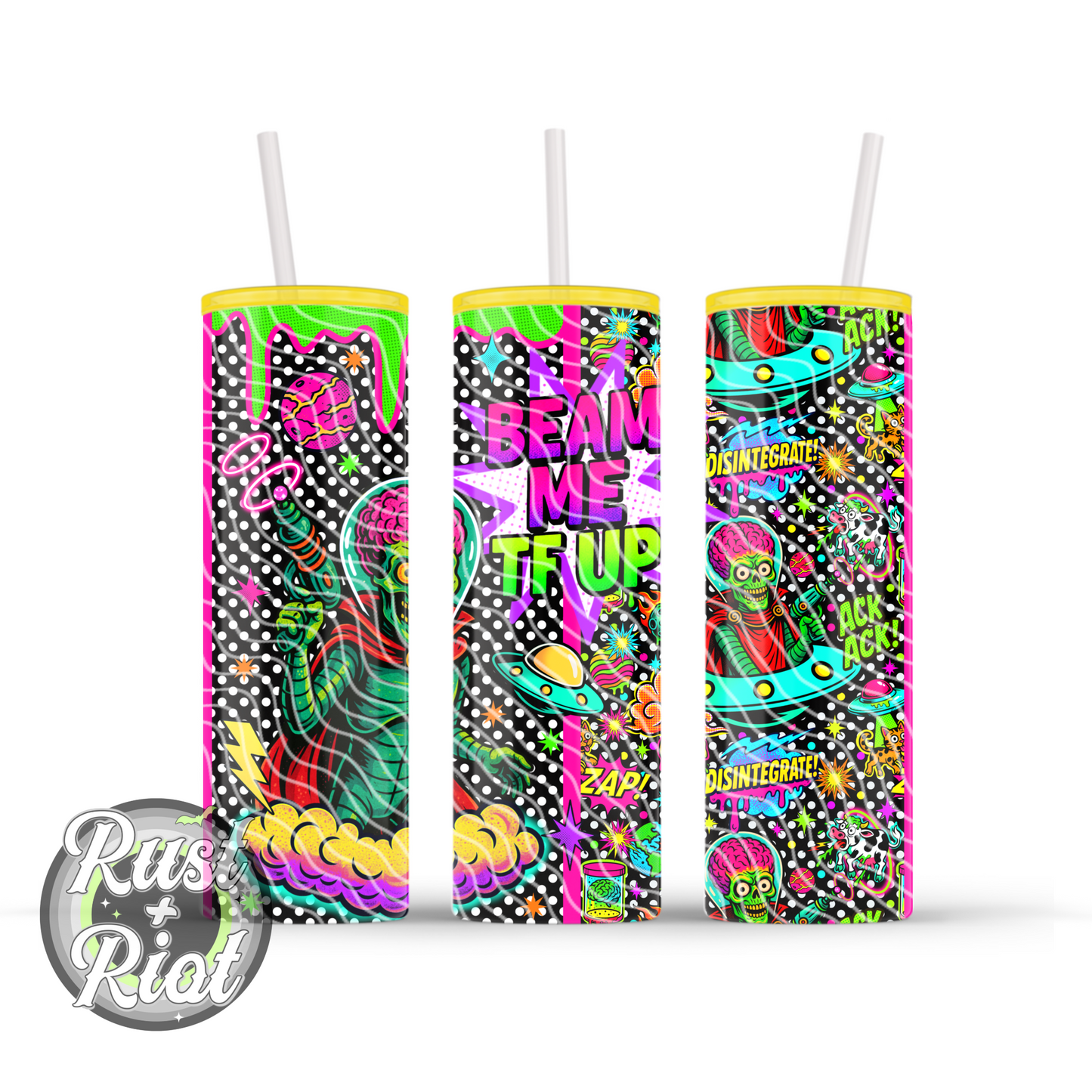 Earth Must Die – Retro Sci-Fi 20oz Skinny Tumbler Wrap PNG
