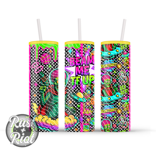Earth Must Die – Retro Sci-Fi 20oz Skinny Tumbler Wrap PNG