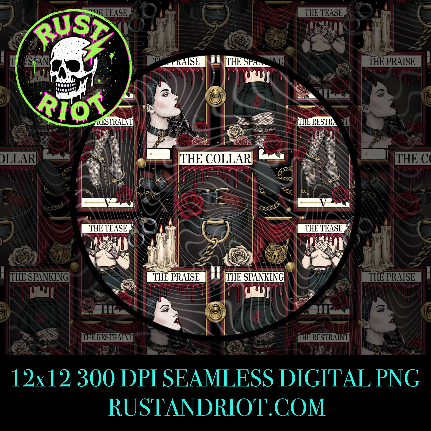 Obey Arcana Seamless Pattern | Dark Romance Tarot Graphic | PNG Digital Download