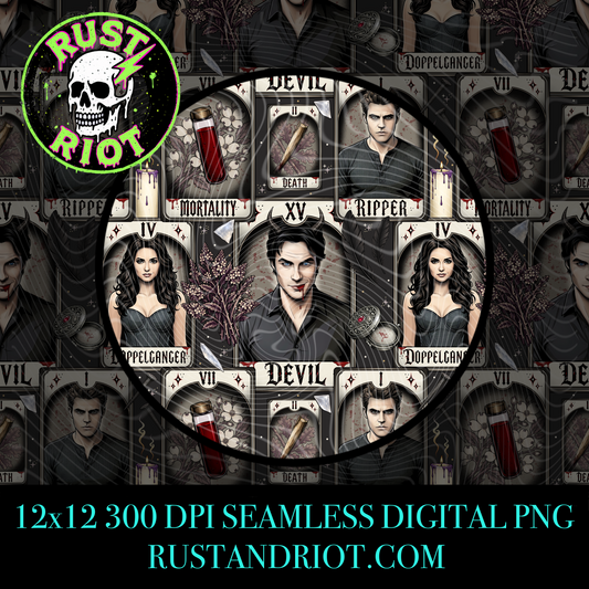 Bloodline Arcana Seamless Pattern | Neo Trad Vampire Tarot | PNG Digital Download