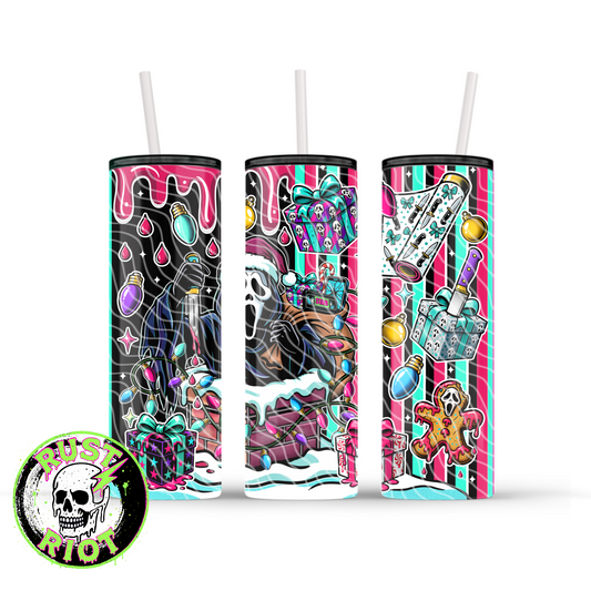 Slay Ride | Neon Horror Christmas Design | 20oz Skinny Tumbler Wrap Digital Download PNG