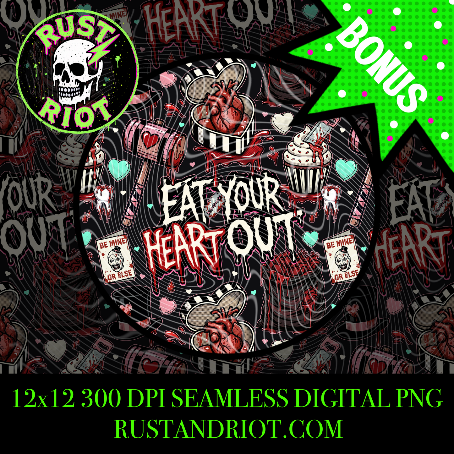 Eat Your Heart Out | Horror Valentine Seamless Pattern | PNG Digital Download