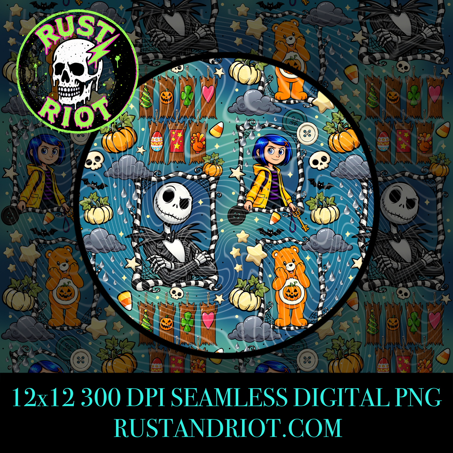 Halloween Mash Up Seamless Pattern | Spooky Cute Fall Repeat | PNG Digital Download