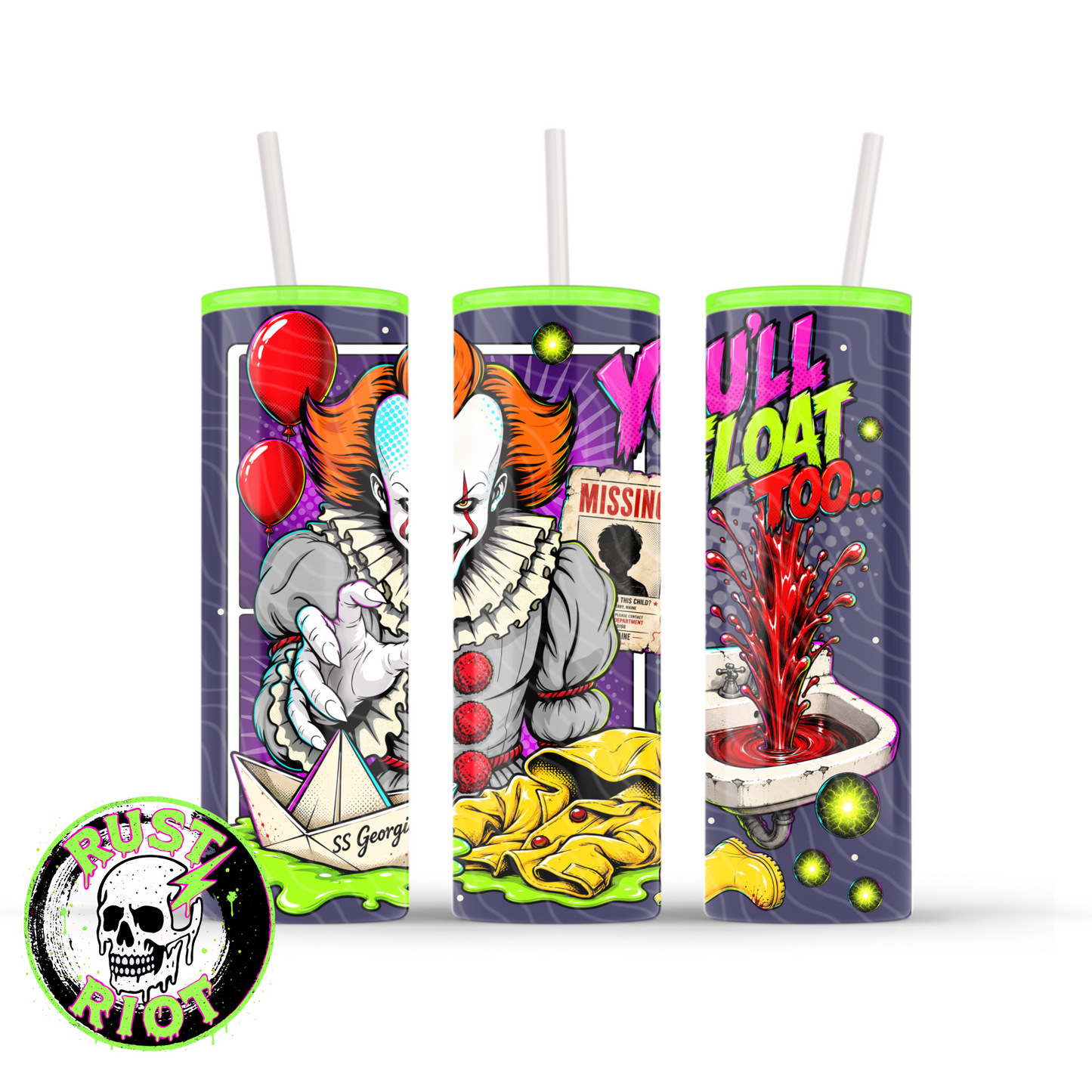 Derry After Dark Tumbler Wrap | Neon Comic Horror | PNG Digital Download