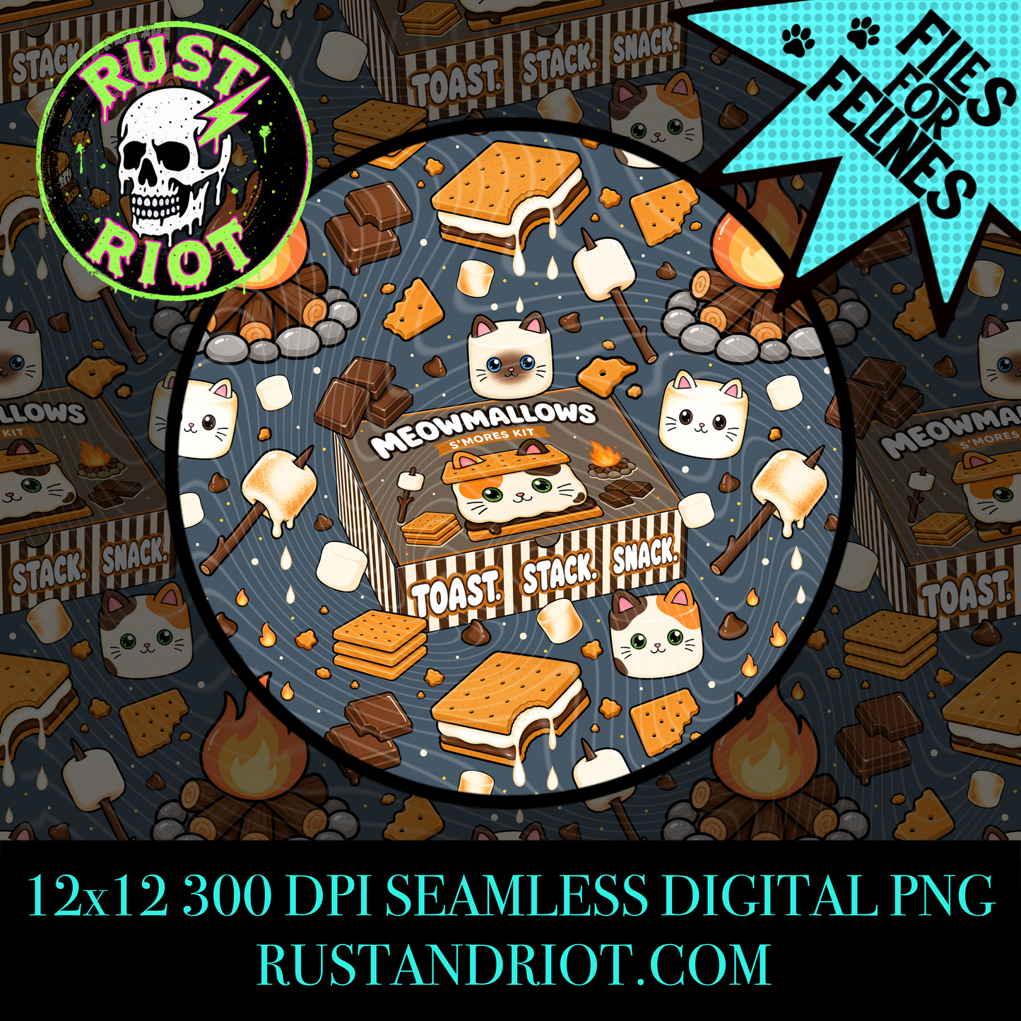 Meowmallow S’mores | Kitty Campfire Collection | PNG Digital Download
