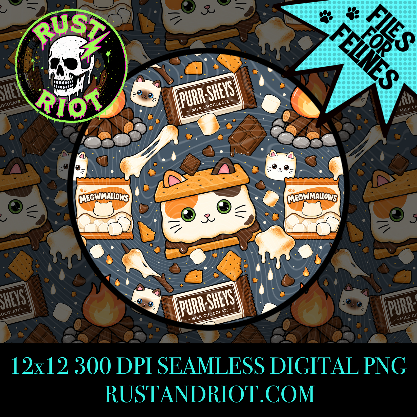Meowmallow S’mores | Kitty Campfire Collection | PNG Digital Download