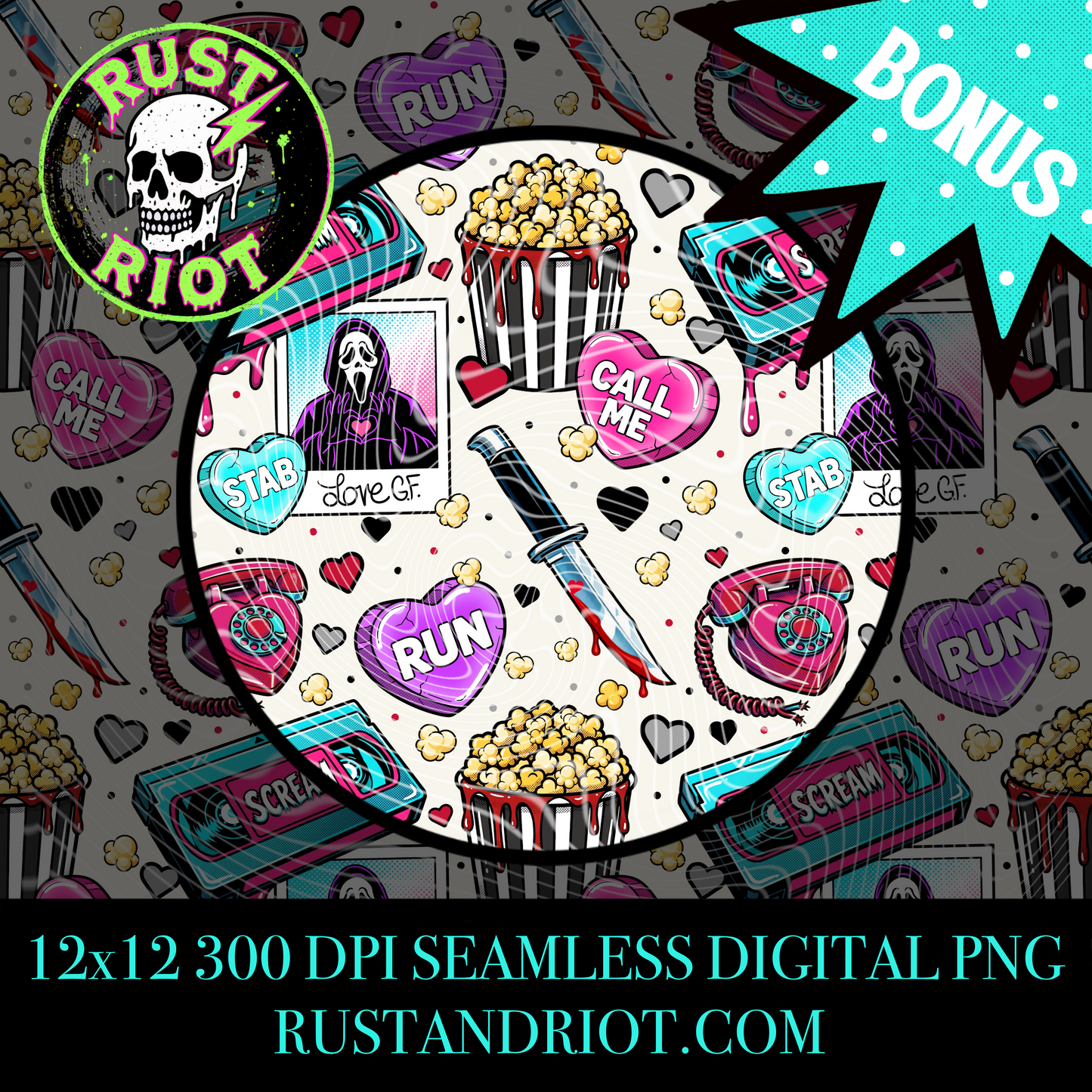 Be My Victim | Cult Slasher Seamless Pattern | PNG Digital Download