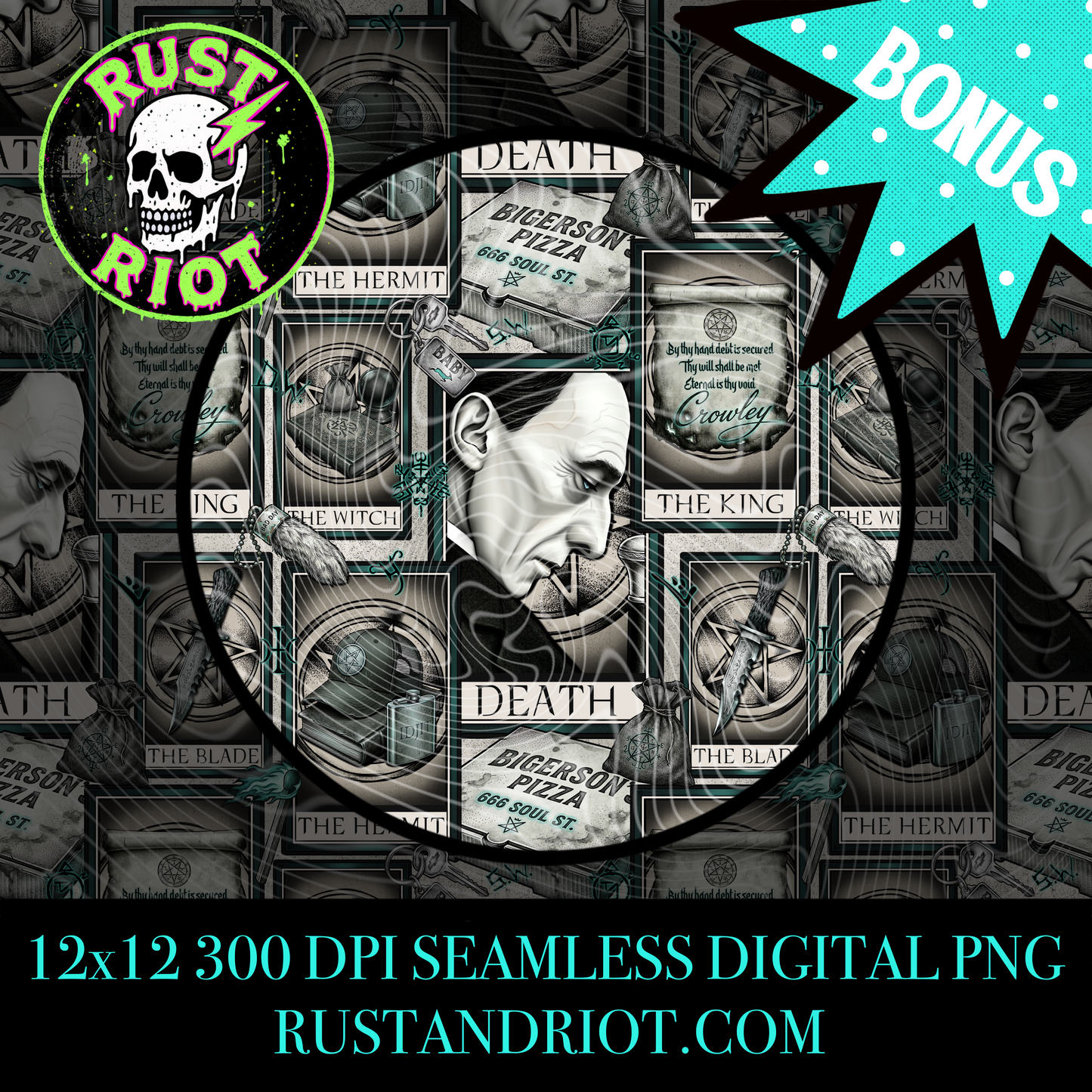 The Hunter’s Deck Seamless Pattern | Neo-Trad Occult Graphic | PNG Digital Download