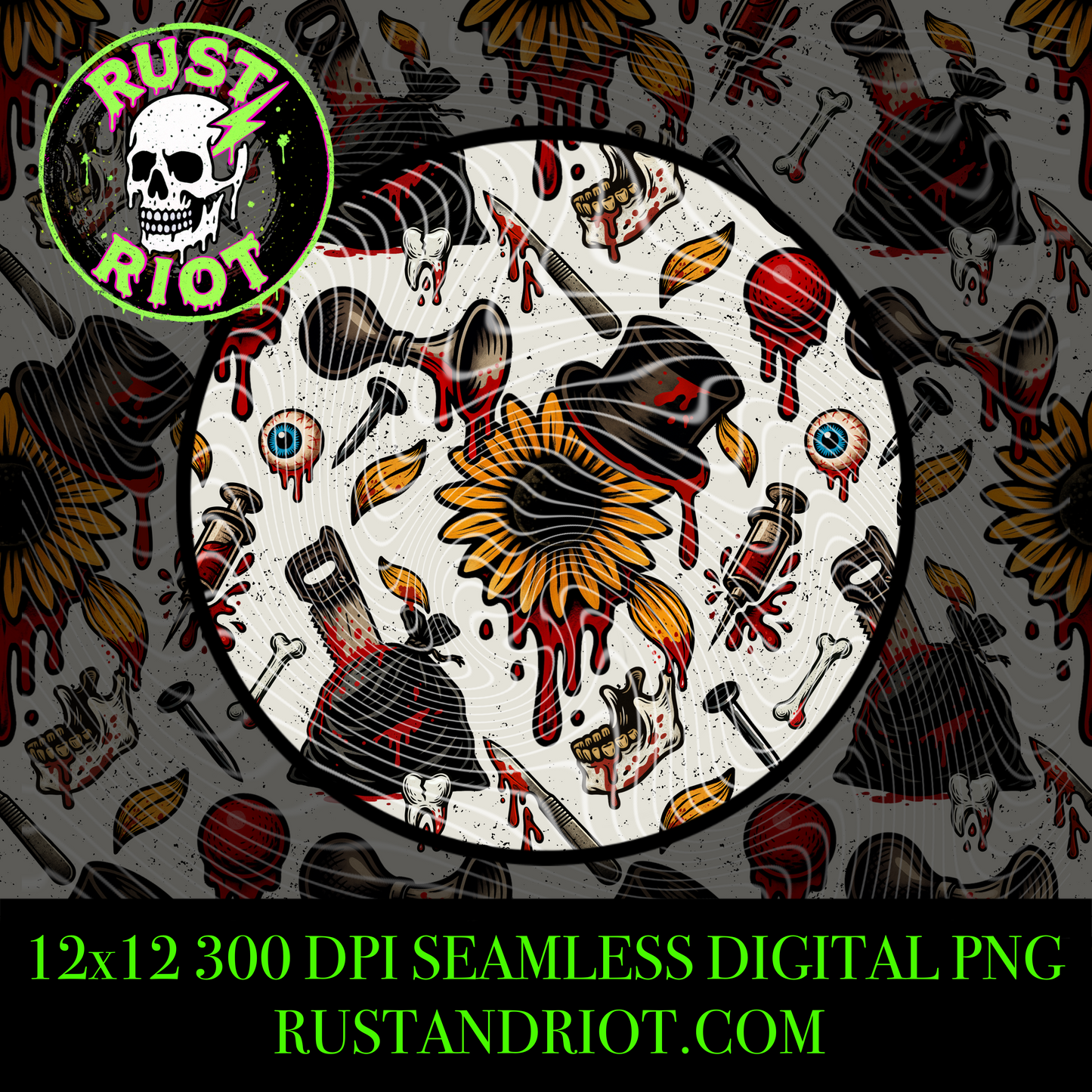Truly Terrifying Seamless PNG | Horror Clown Pattern | Blood, Sunflowers & Gorecore Design