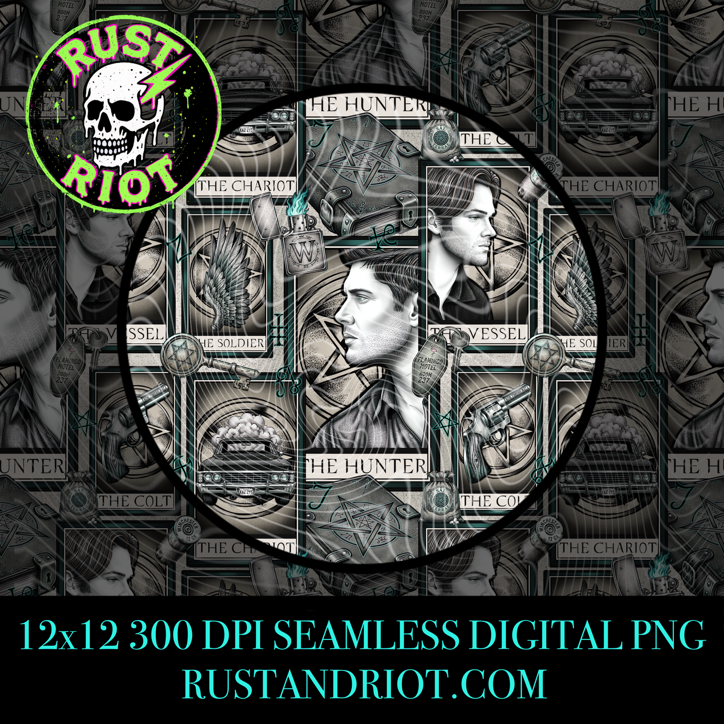 The Hunter’s Deck Seamless Pattern | Neo-Trad Occult Graphic | PNG Digital Download