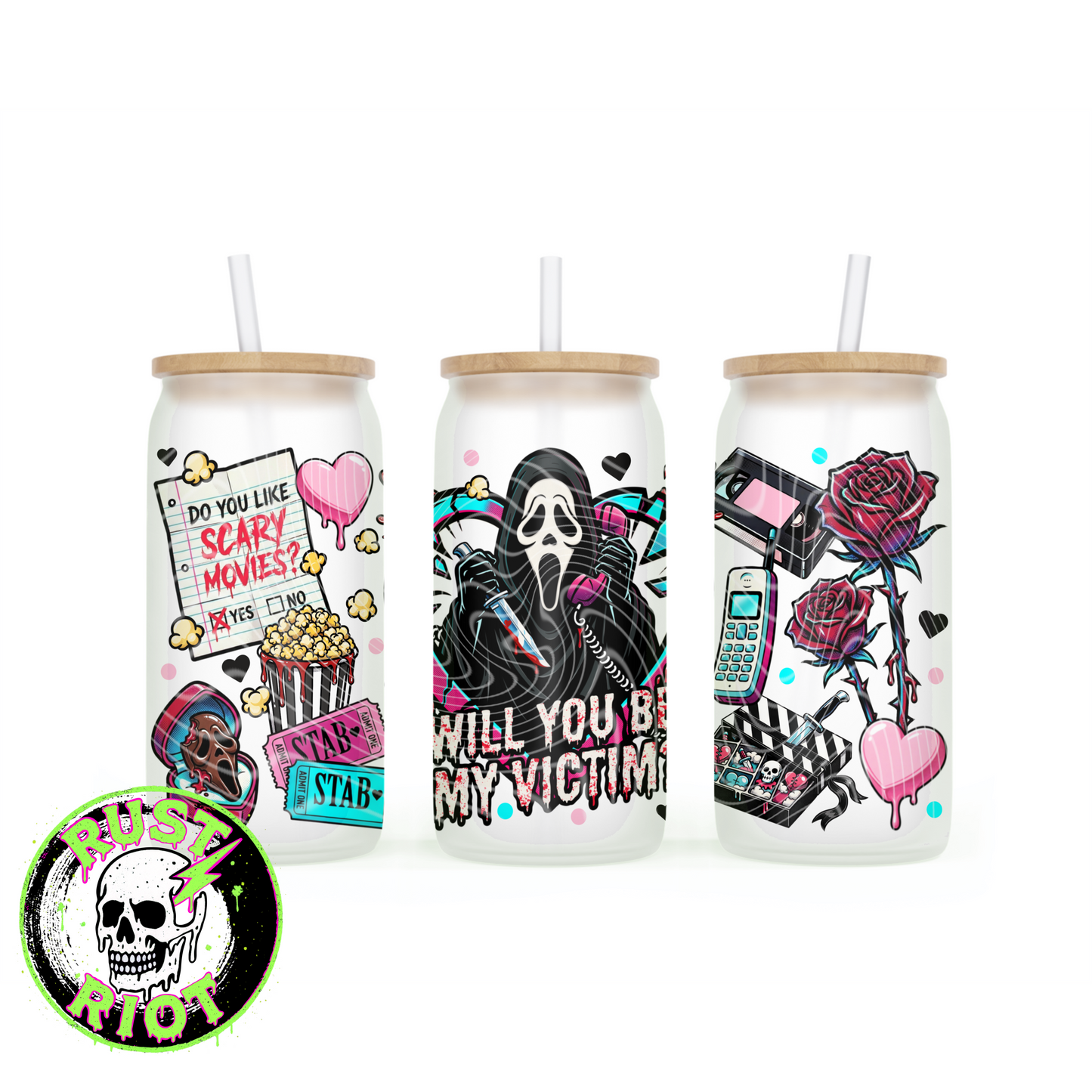 Be My Victim | Cult Slasher Valentine | 16oz Glass Can Wrap PNG Digital Download