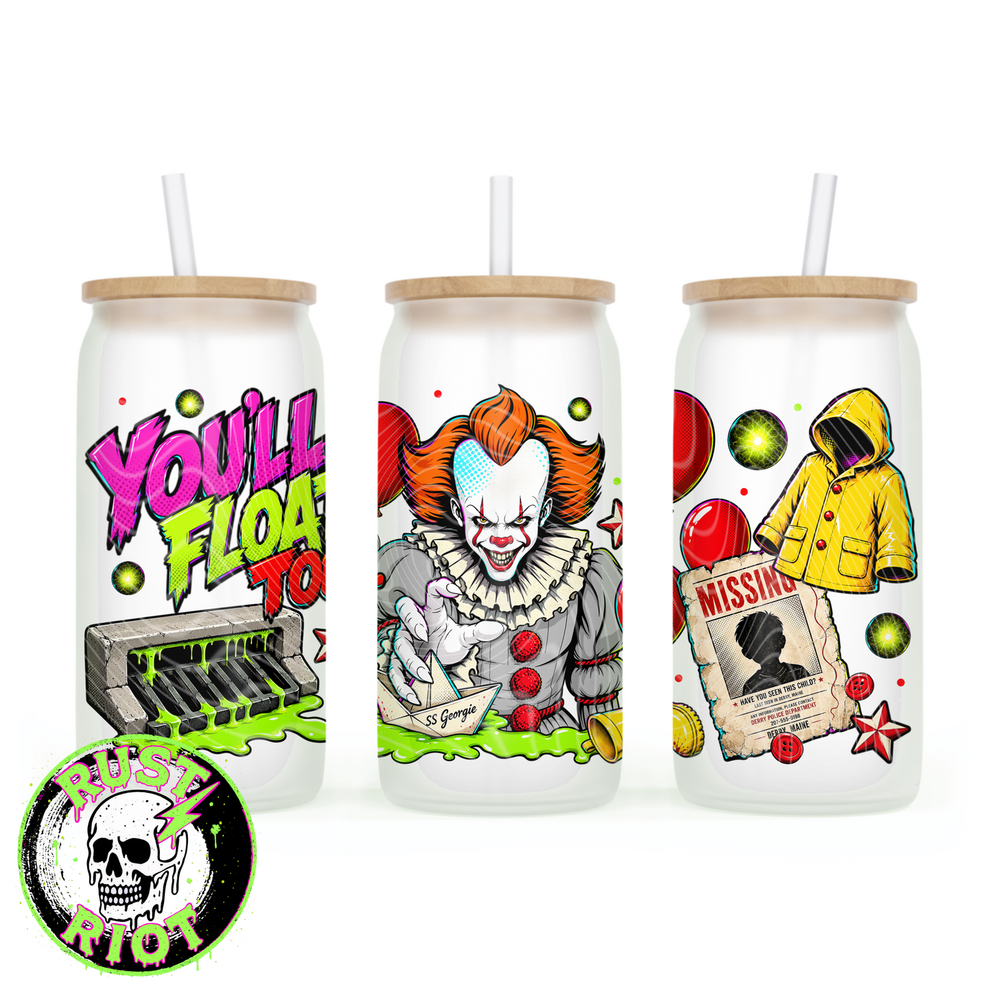 Derry After Dark Glass Can Wrap | Neon Comic Horror | PNG Digital Download