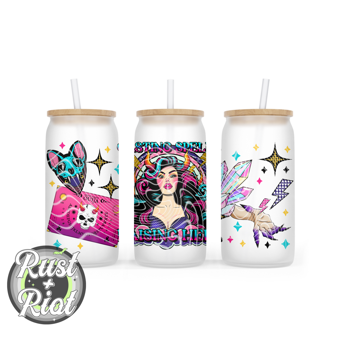 Casting Spells Raising Hell 16oz Glass Can Wrap – Atomic Witchy Design ...