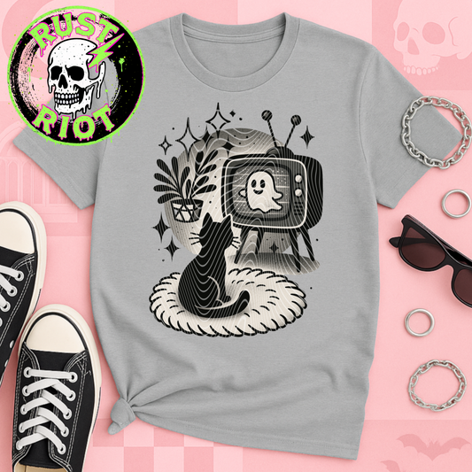 Atomic Spooky Home | Cat, Bat, Ghost Retro Tattoo Design PNG