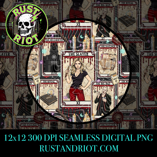 Slayer Arcana Seamless Pattern | Gothic Tarot Repeat | PNG Digital Download