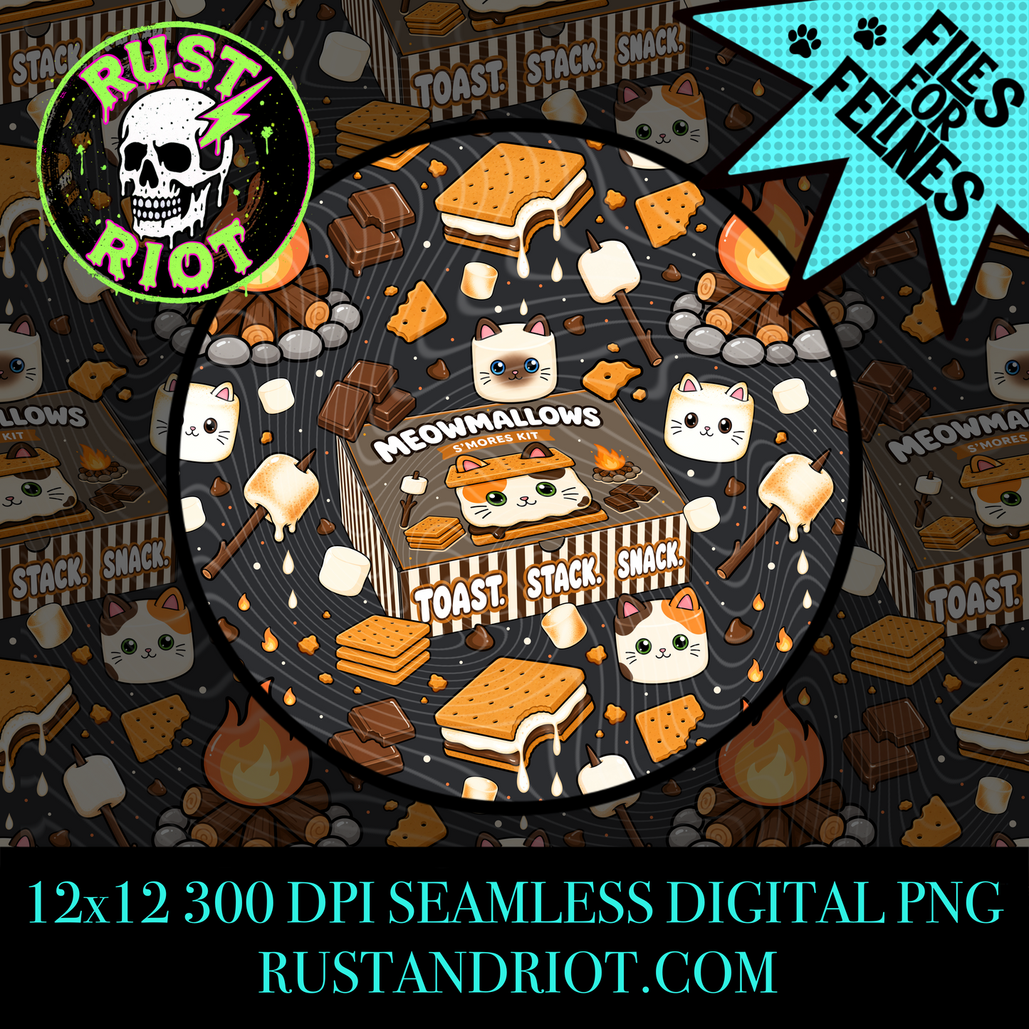 Meowmallow S’mores | Kitty Campfire Collection | PNG Digital Download