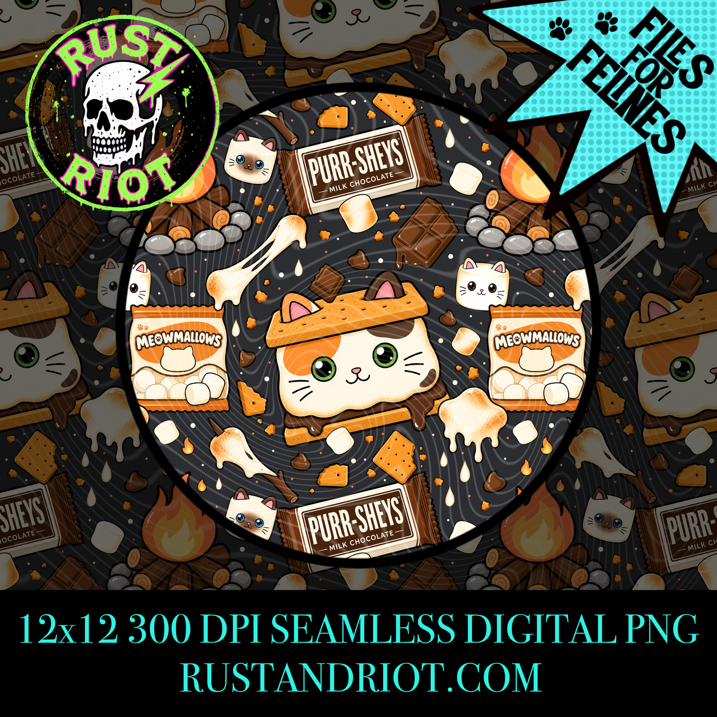 Meowmallow S’mores | Kitty Campfire Collection | PNG Digital Download