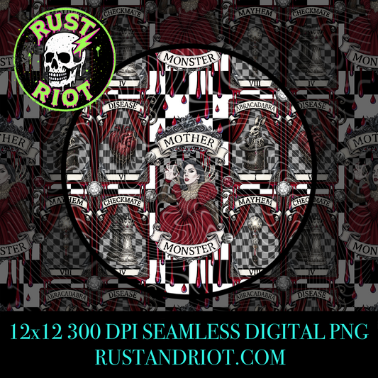 House of Mayhem Seamless Pattern | Gothic Tarot Repeat | PNG Digital Download