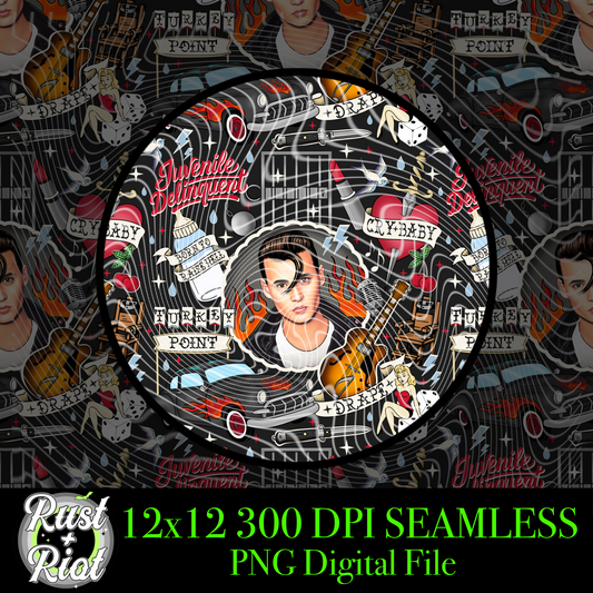 Juvenile Delinquent Seamless PNG 1990s Cult Classic Digital Graphic Image for Sublimation, DTF, UVDTF, DTG and Fabric Printing