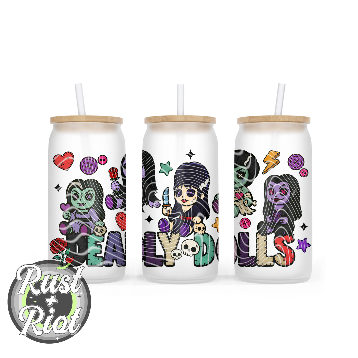 Deadly Dolls 16oz Glass Can Wrap Digital Download - Creepy Cute Horror PNG