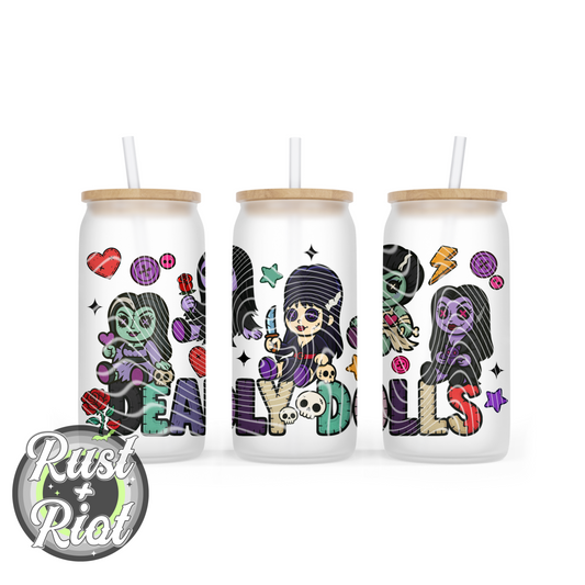 Deadly Dolls 16oz Glass Can Wrap Digital Download - Creepy Cute Horror PNG