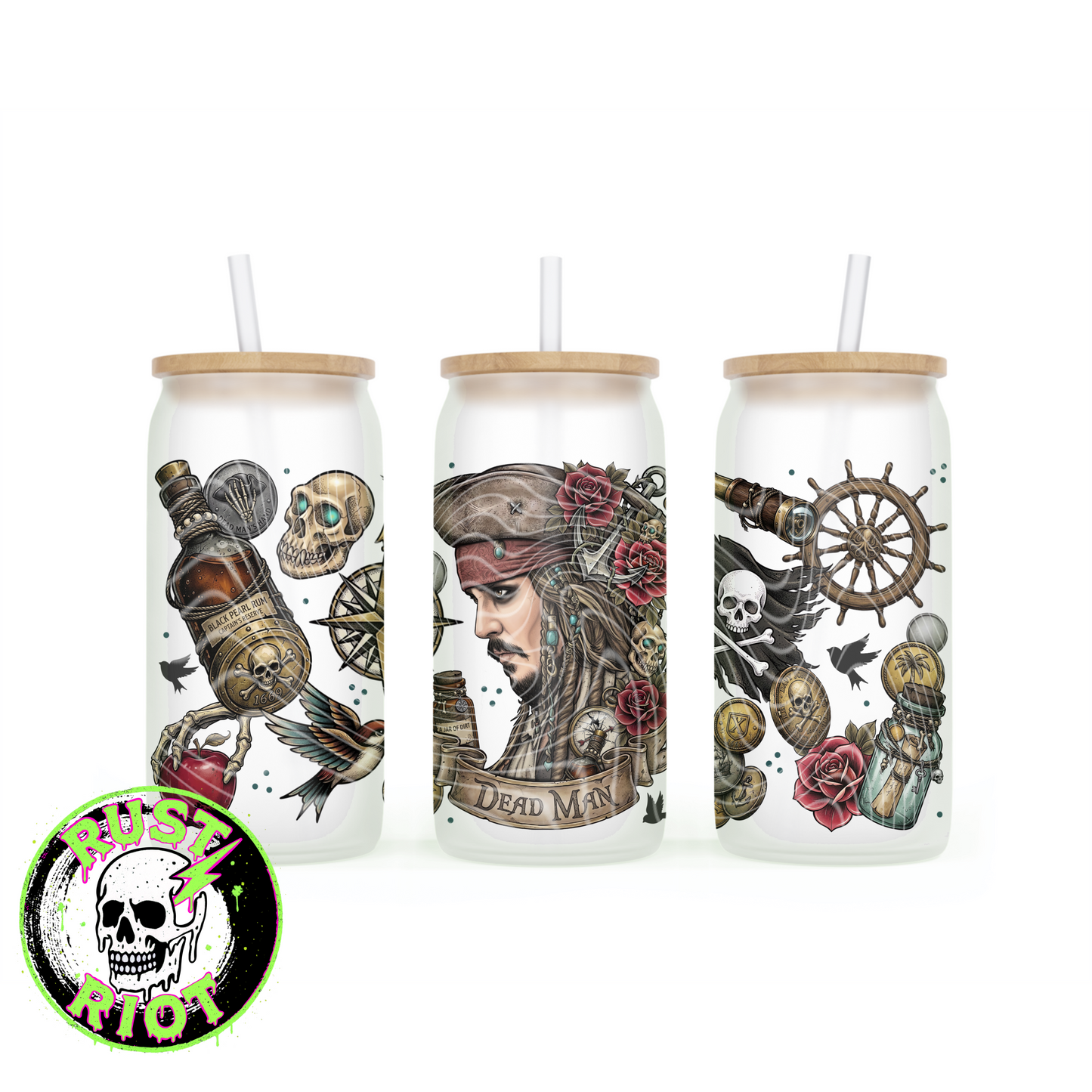 Dead Man’s Gold | Pirate Tattoo Style Graphic | 16oz Glass Can Wrap PNG Digital Download