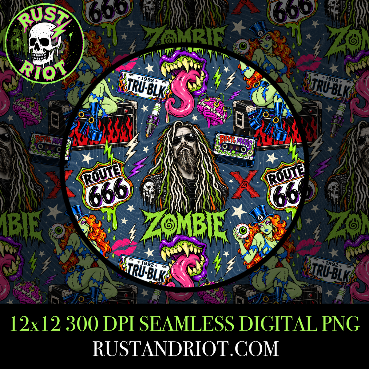 Electric Devil Seamless Pattern | Rock & Roll Horror | PNG Digital Download