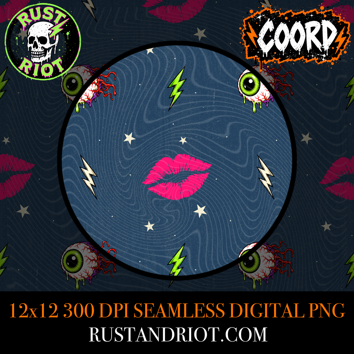 Electric Devil Seamless Pattern | Rock & Roll Horror | PNG Digital Download