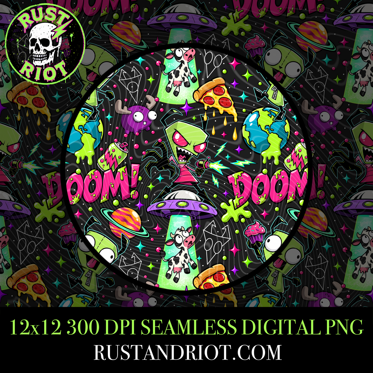 Earth Problems -Doom Everything Bundle | Neon Alien Sci-Fi Graphic Set | PNG Digital Download