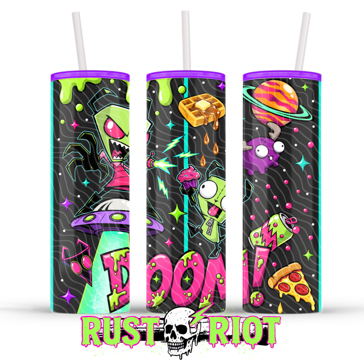 Earth Problems Tumbler Wrap | Neon Alien Sci Fi | PNG Digital Download