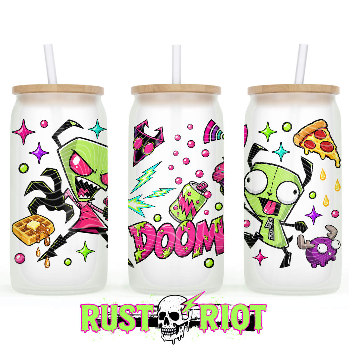 Earth Problems Glass Can Wrap | Neon Alien Sci-Fi | PNG Digital Download