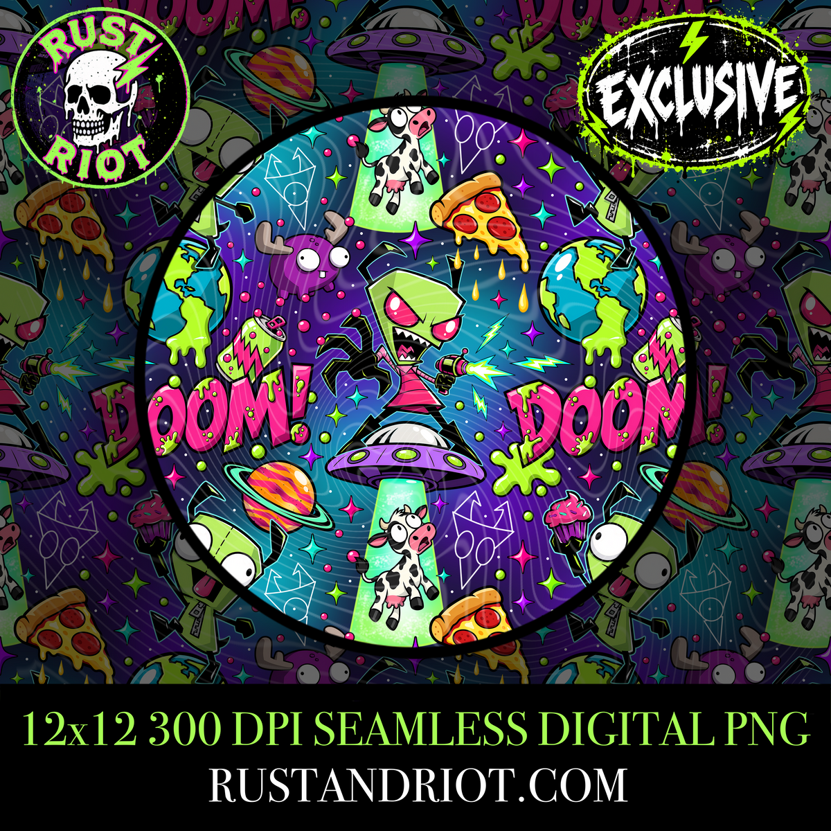 Earth Problems -Doom Everything Bundle | Neon Alien Sci-Fi Graphic Set | PNG Digital Download