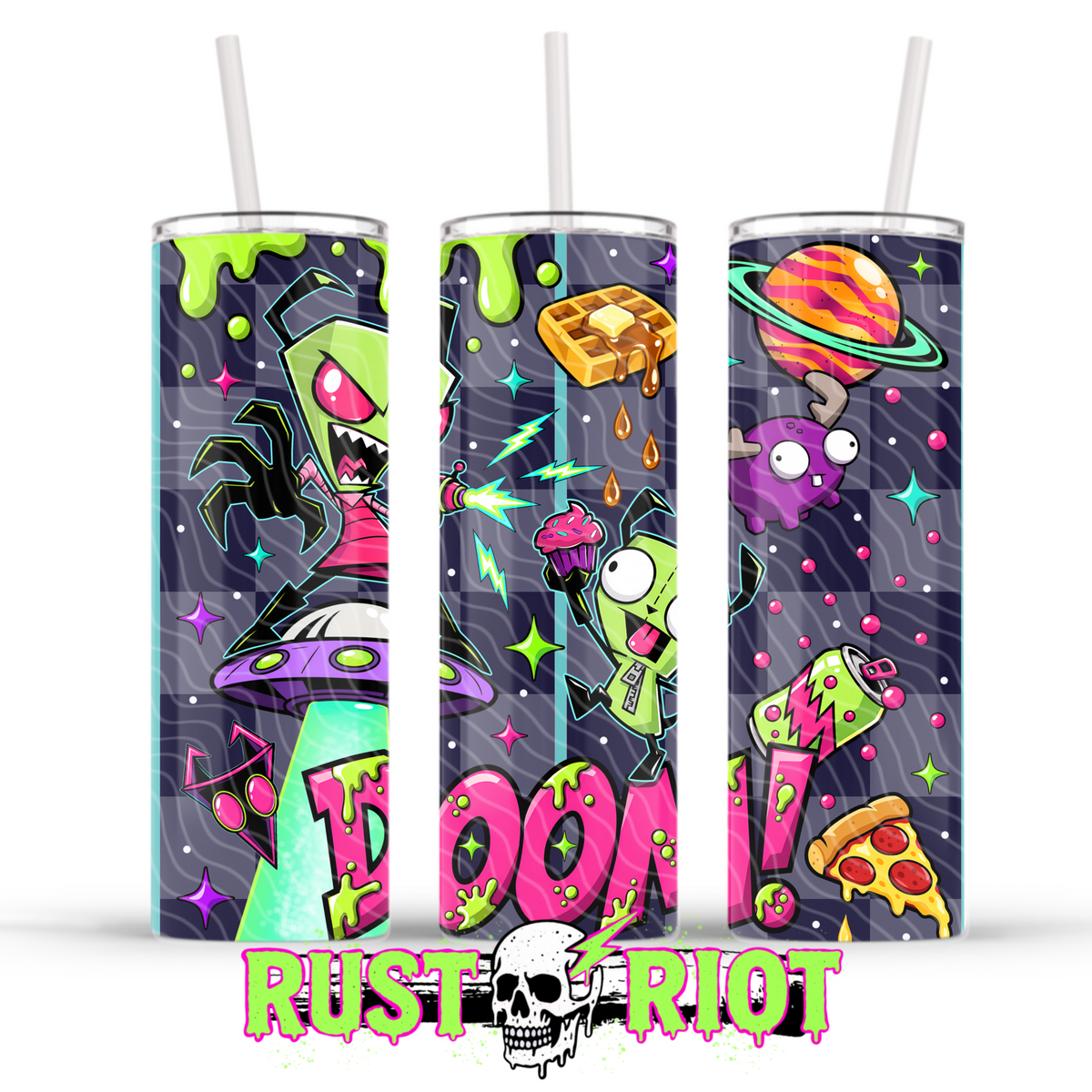 Earth Problems Tumbler Wrap | Neon Alien Sci Fi | PNG Digital Download