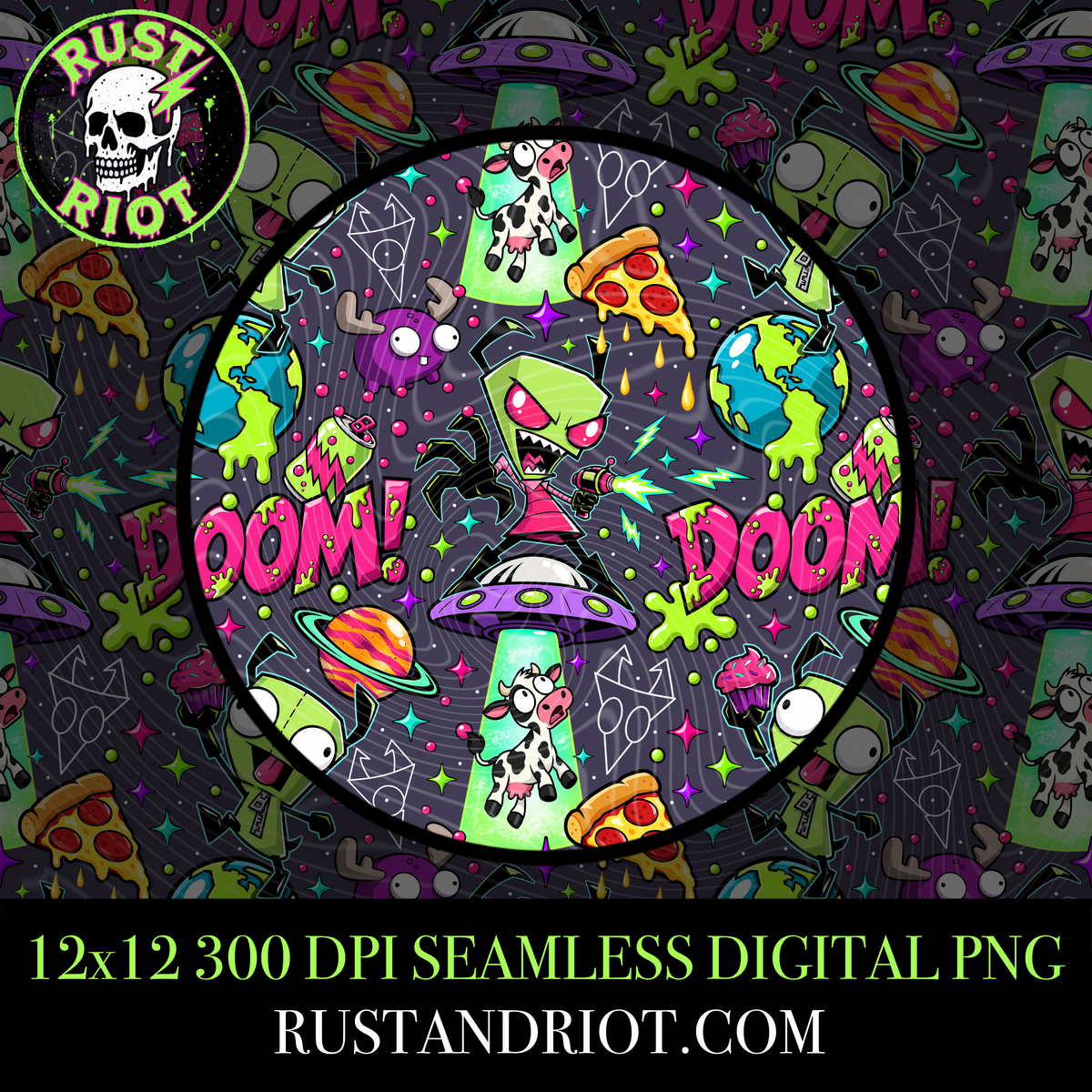 Earth Problems -Doom Everything Bundle | Neon Alien Sci-Fi Graphic Set | PNG Digital Download