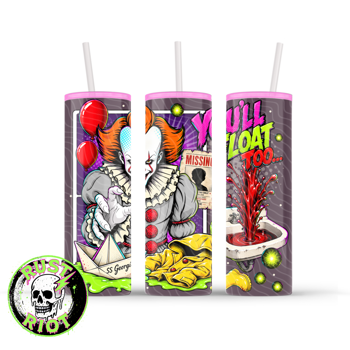 Derry After Dark Tumbler Wrap | Neon Comic Horror | PNG Digital Download