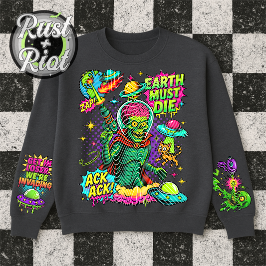 Earth Must Die – Retro Sci-Fi Tee Graphic Digital PNG