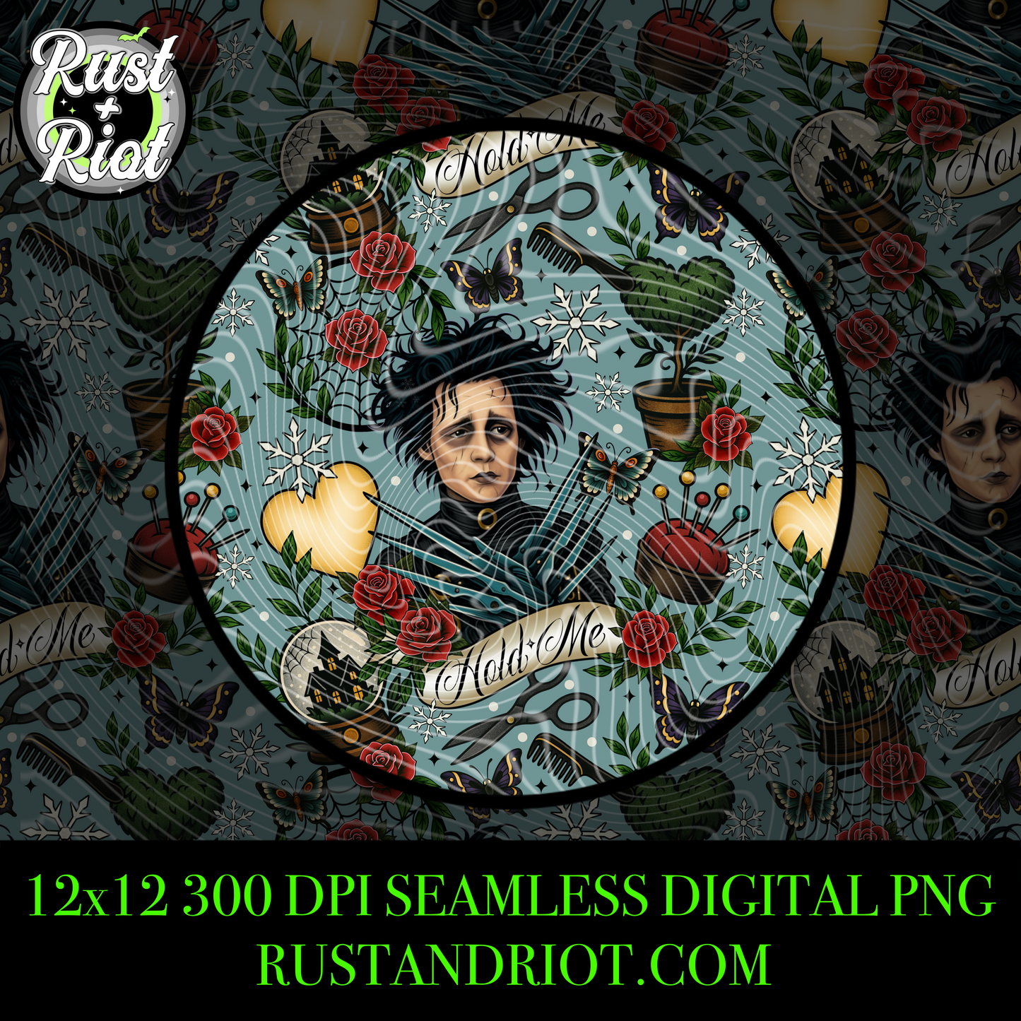 Serving Tea - The Inventor and The Creation Seamless Pattern PNG - Neo Traditional Gothic Design for Apparel and Printing