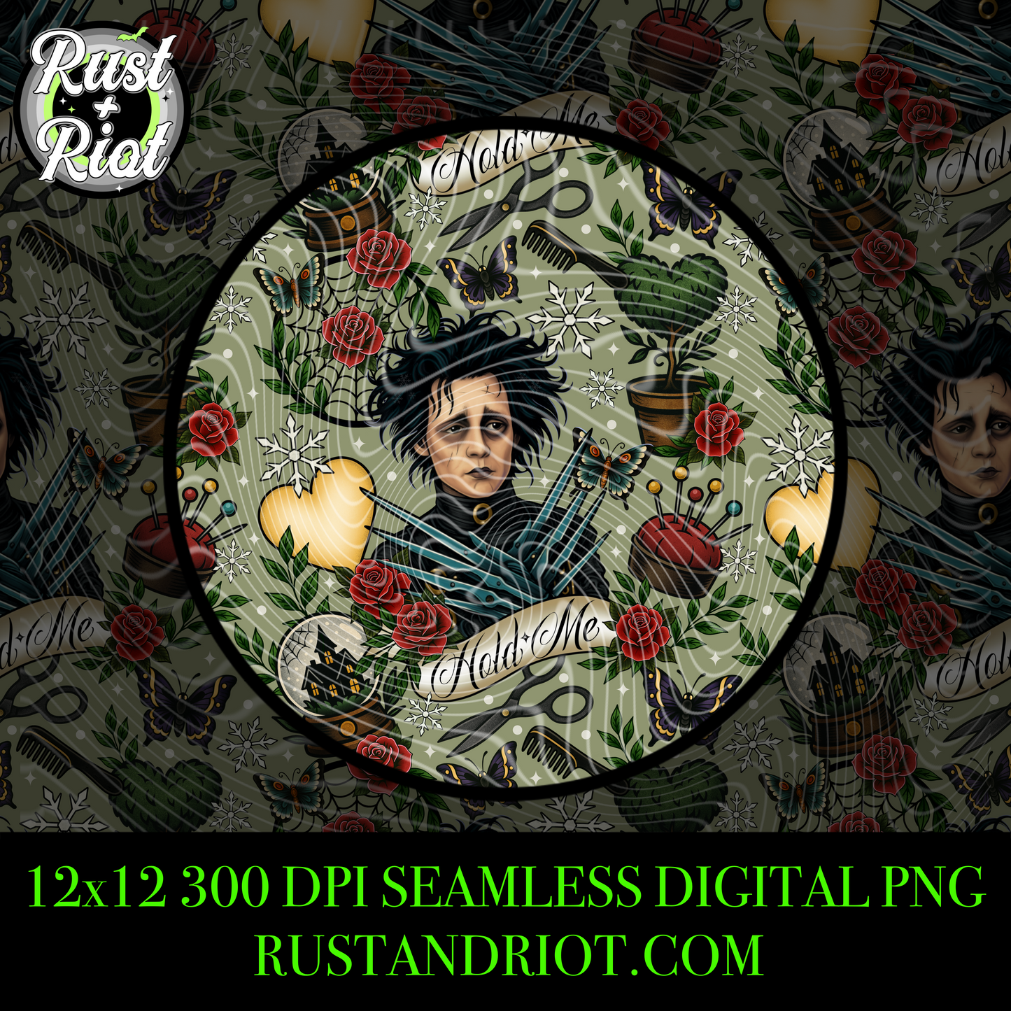 Serving Tea - The Inventor and The Creation Seamless Pattern PNG - Neo Traditional Gothic Design for Apparel and Printing