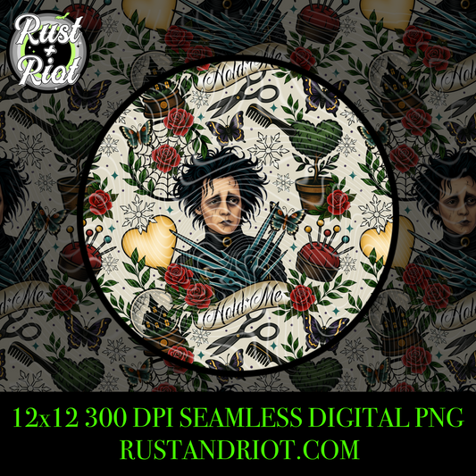 Serving Tea - The Inventor and The Creation Seamless Pattern PNG - Neo Traditional Gothic Design for Apparel and Printing