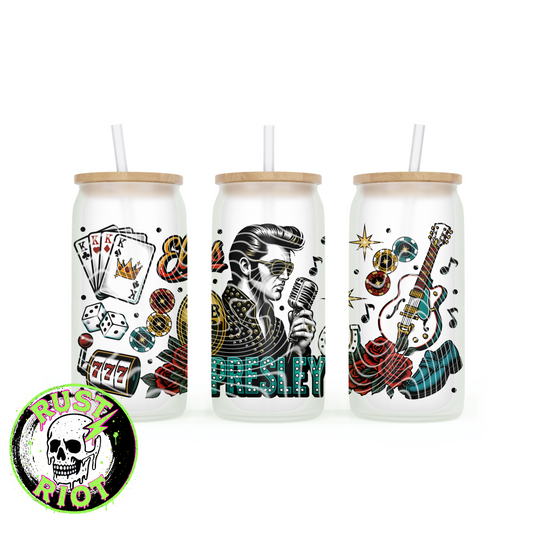 King of Vegas 16oz Glass Can Wrap | Retro Rock & Roll Casino Design