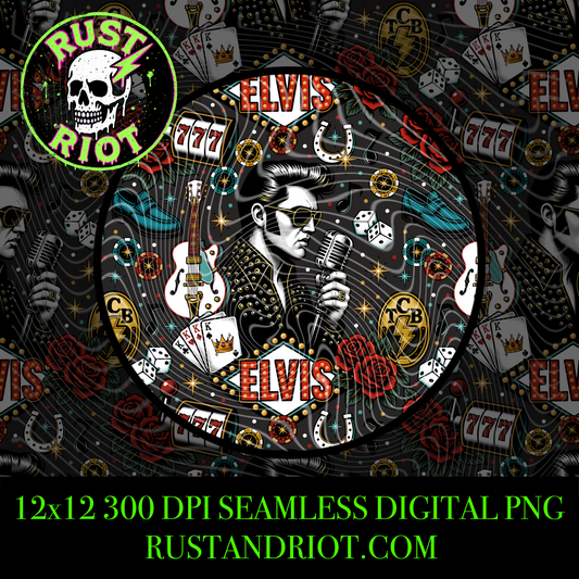 King of Vegas Seamless Pattern | Retro Rock & Roll Casino Repeating Design