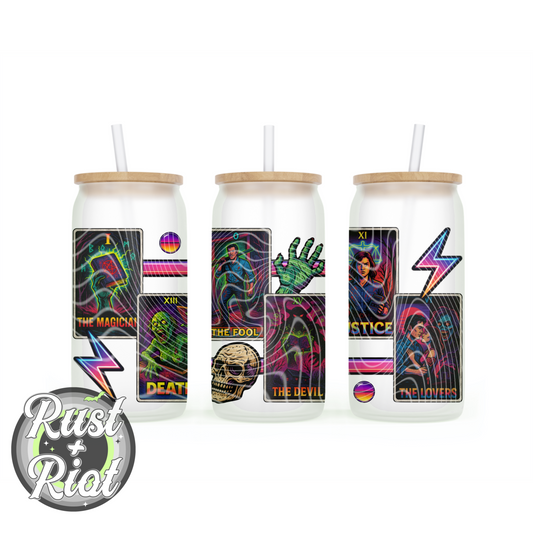 Dead by Dawn Tarot Glass Can Wrap – Retro Horror PNG