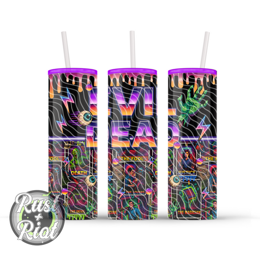 Dead by Dawn Tumbler Wrap – Retro Horror Tarot Design PNG