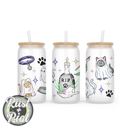 Ghost Pets 16oz Glass Can PNG Design Digital Graphic Image for UVDTF and Sublimation Printing
