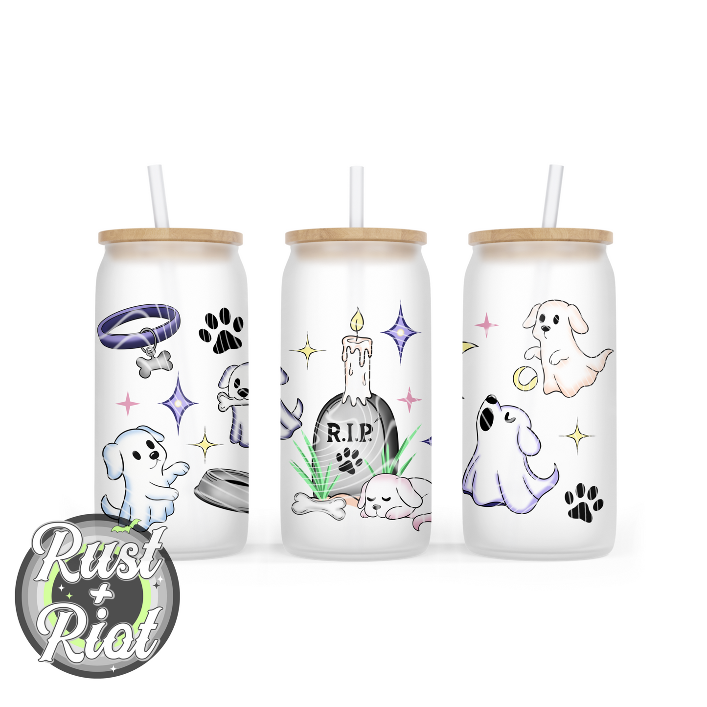 Ghost Pets 16oz Glass Can PNG Design Digital Graphic Image for UVDTF and Sublimation Printing