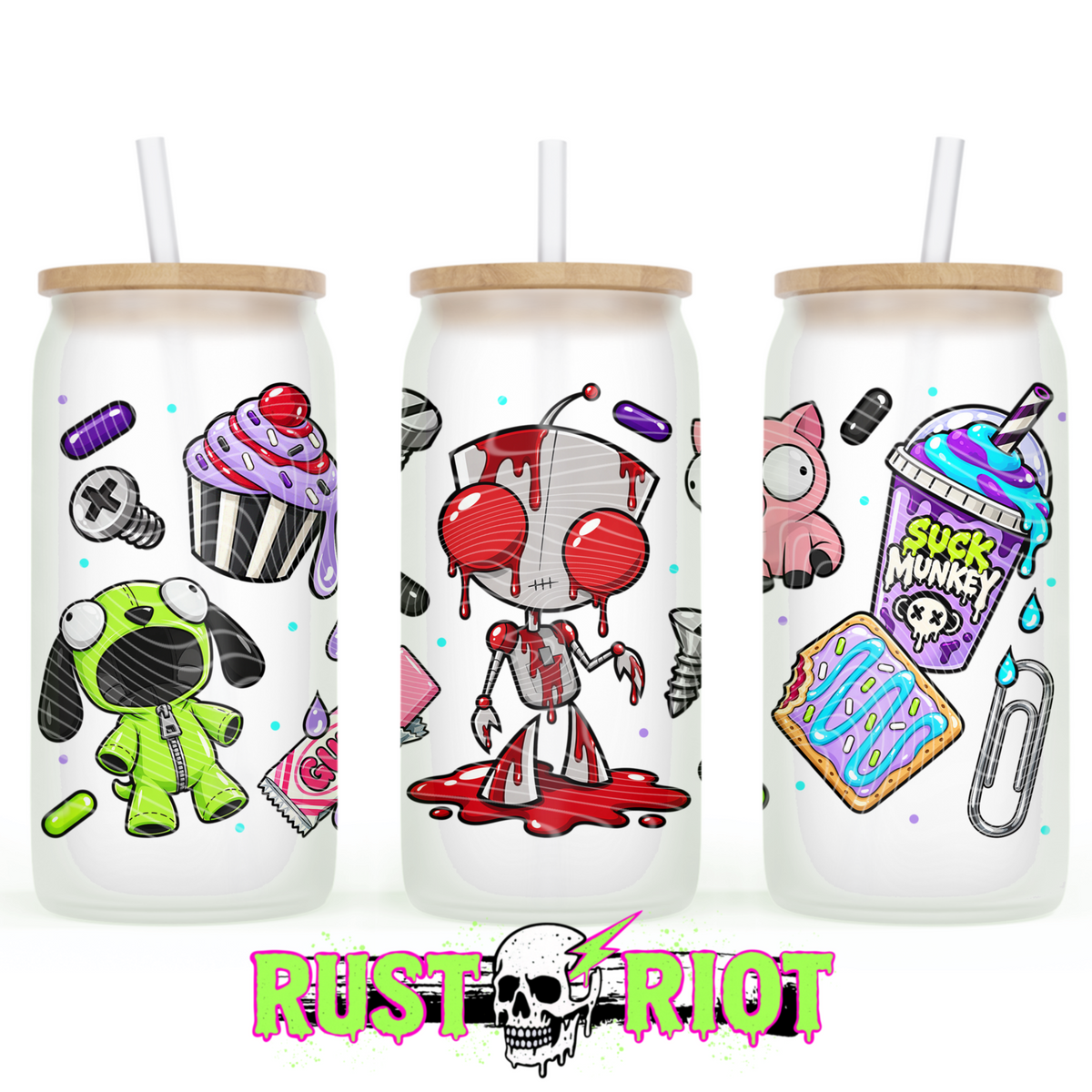 Earth Problems Glass Can Wrap | Neon Alien Sci-Fi | PNG Digital Download
