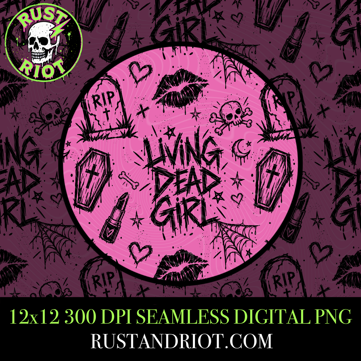 Zombie Doodles 4PK | Rock Horror Seamless Pattern Bundle | PNG Digital Download